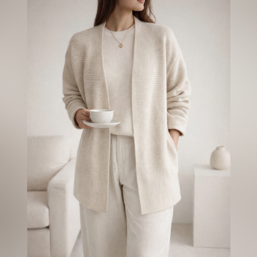 Monk & Lou Cozy Cream wool blend Open-Front Sweater size medium